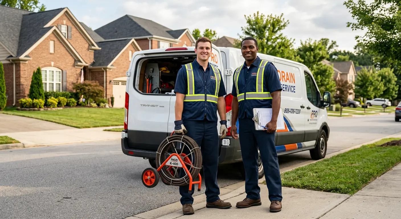 Sewer and drain service team with equipment ready for work in Morgantown