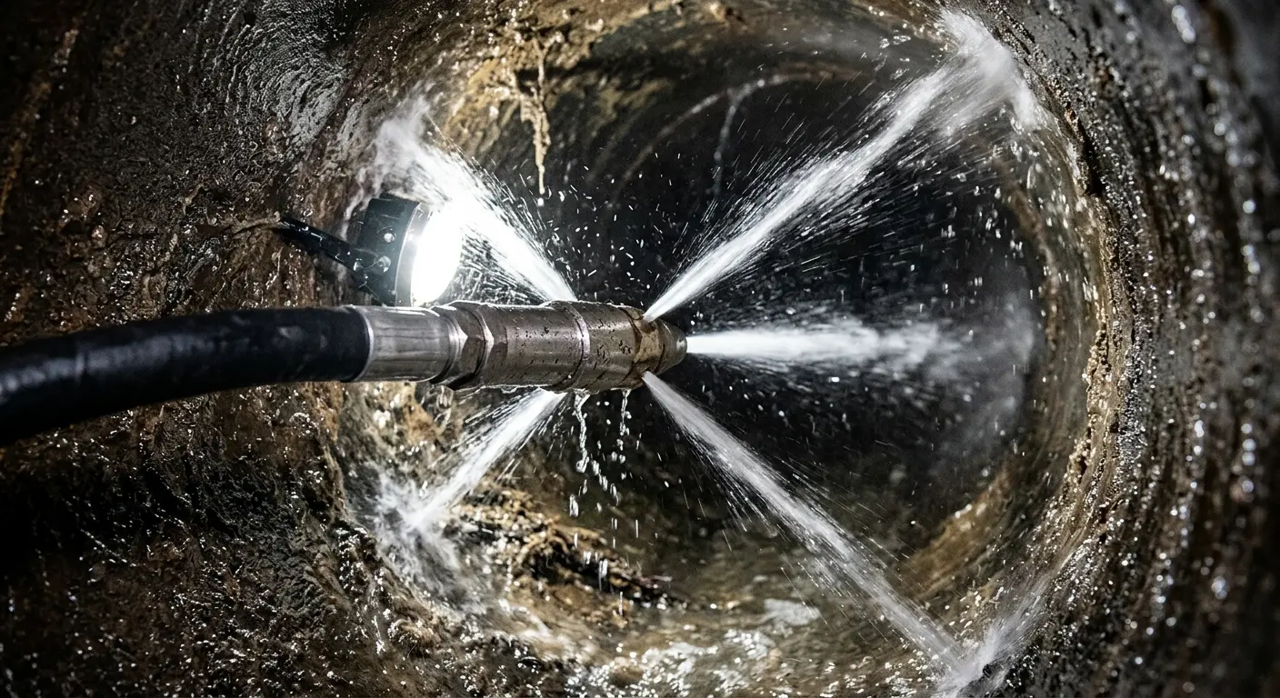 High-pressure hydro jetting nozzle cleaning sewer pipe for Sewer Line Relining in Morgantown